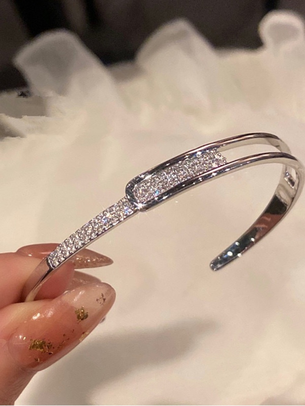 Silver Crystal Accent Cuff Bracelet